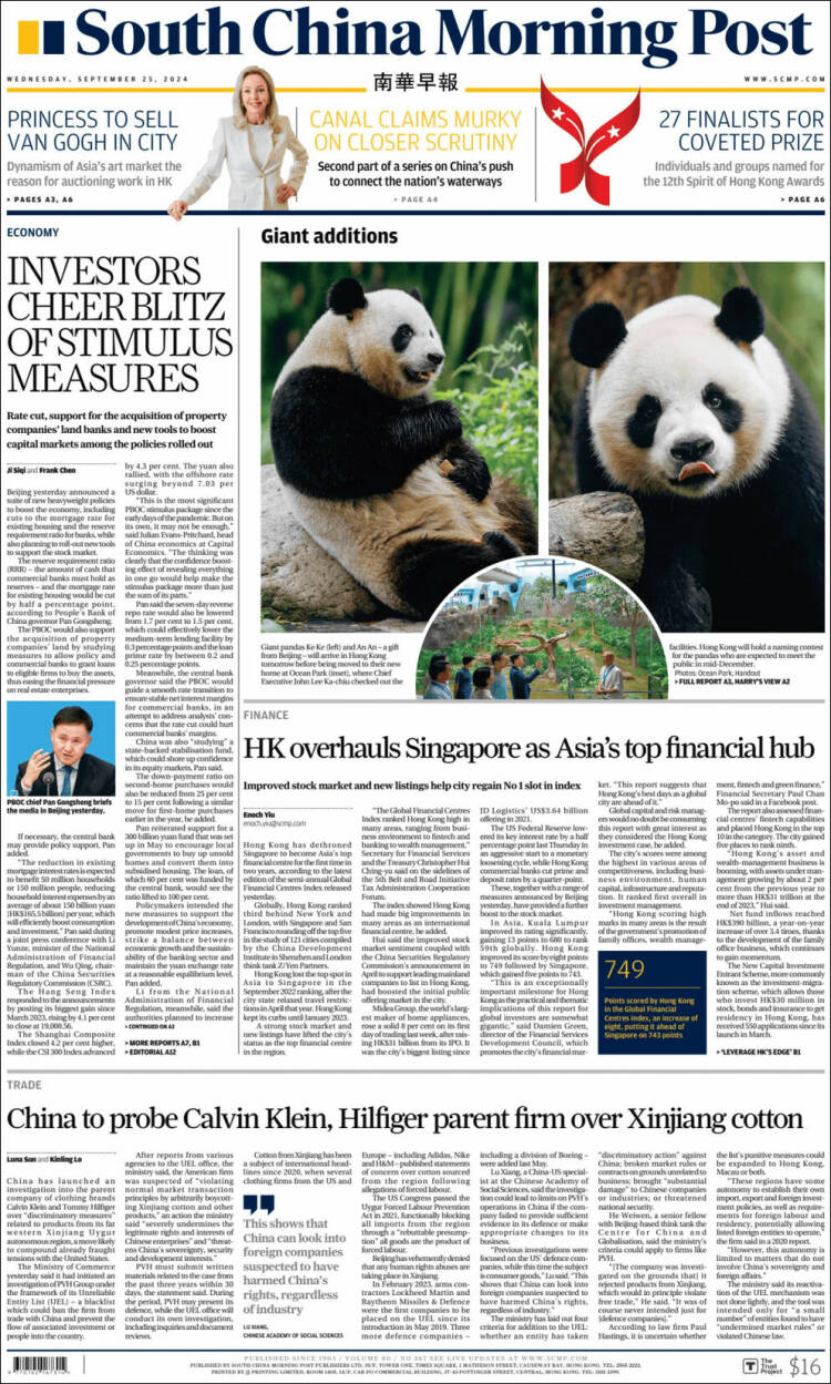 Portada de South China Morning Post (China)