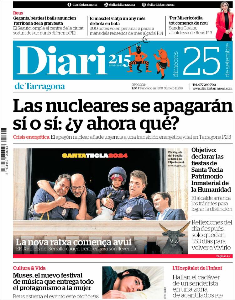 Portada de Diari de Tarragona (España)