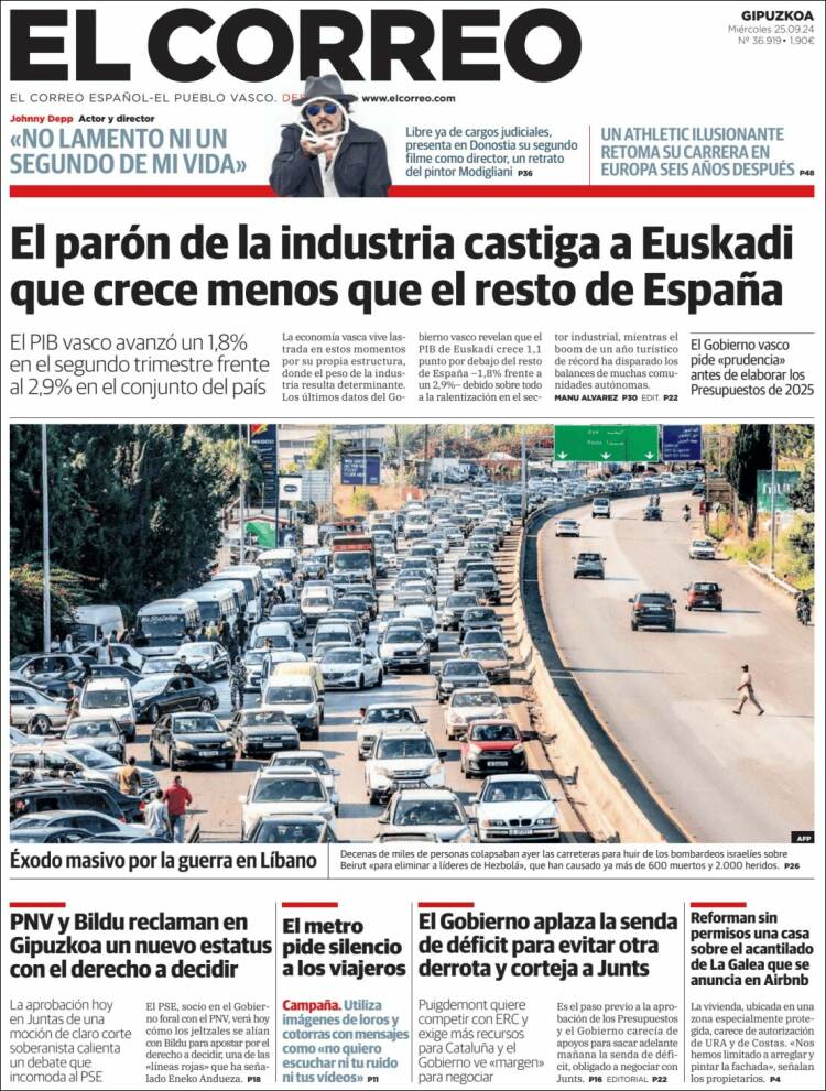 Portada de El Correo - Guipuzcoa (España)