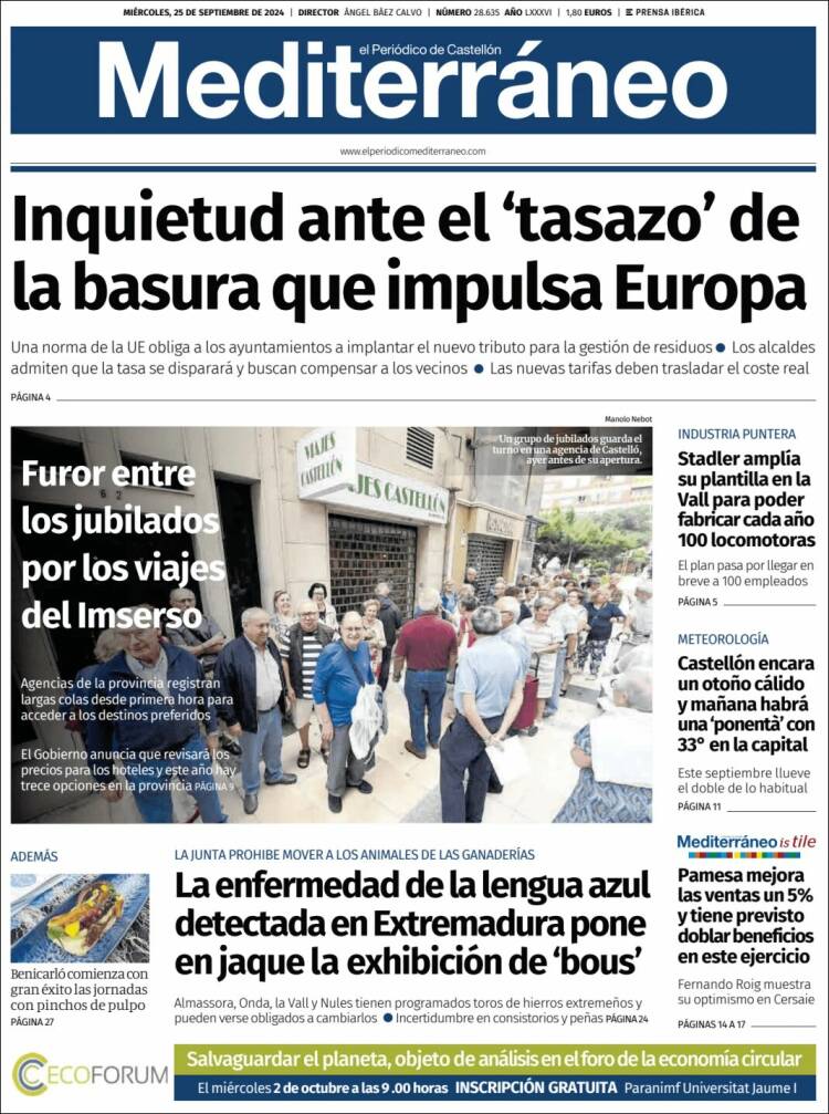 Portada de El Periódico Mediterraneo (España)