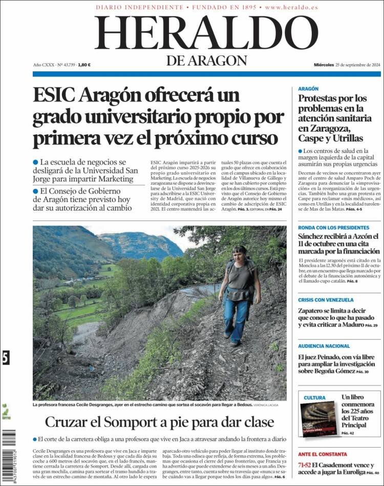 Portada de Heraldo de Aragón (España)