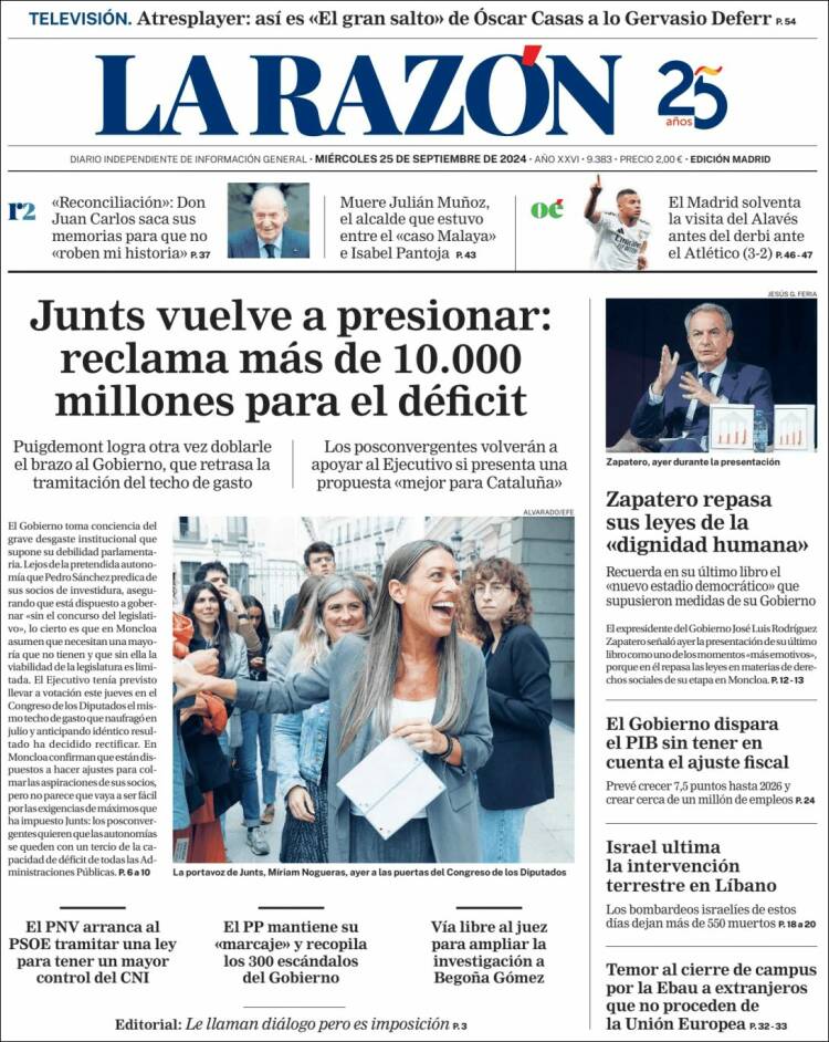 Portada de La Razón (España)