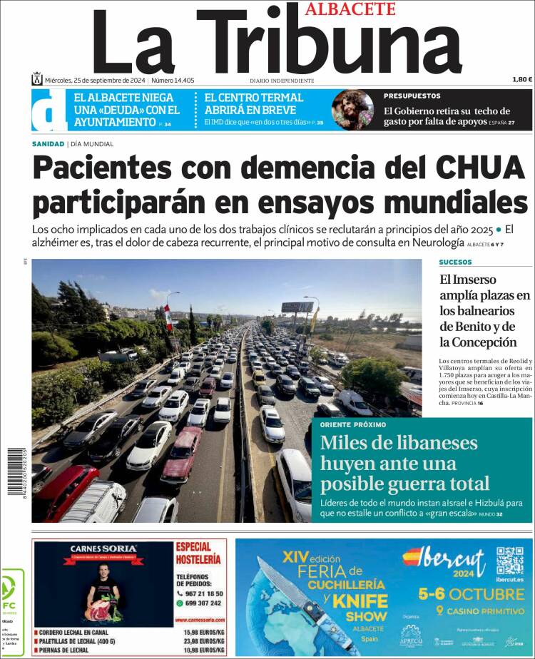 Portada de La Tribuna de Albacete (España)