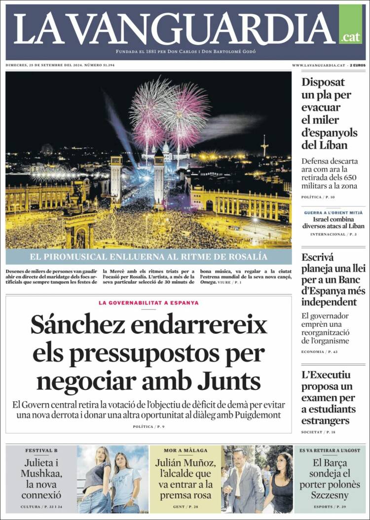 Portada de La Vanguardia (España)