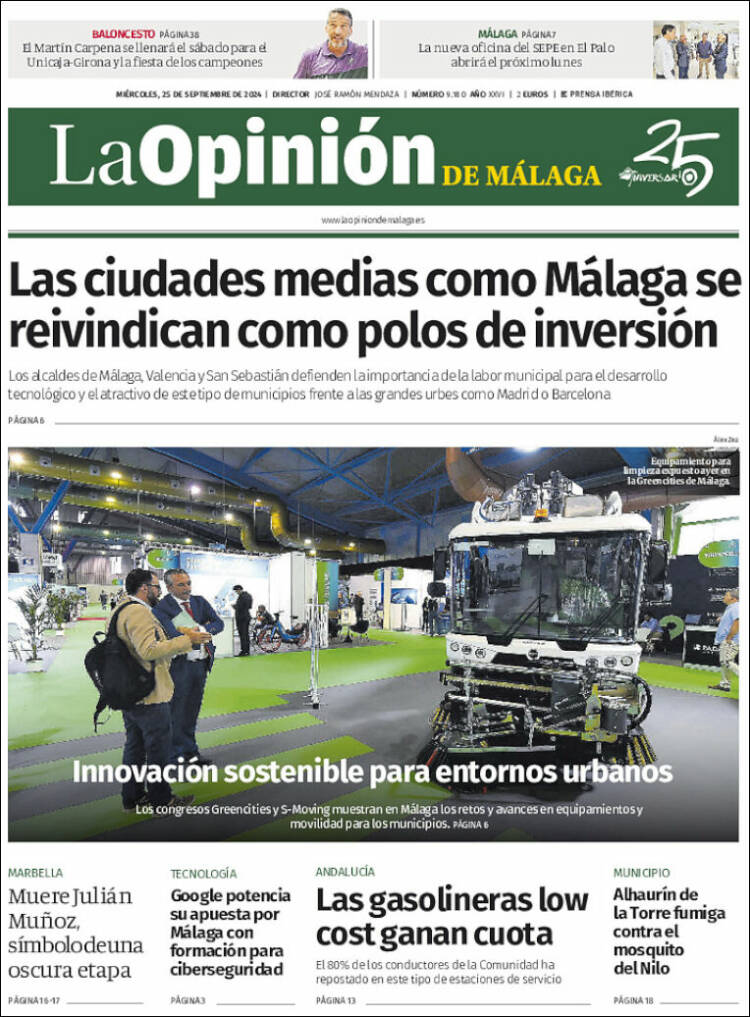 Portada de La Opinión de Málaga (España)