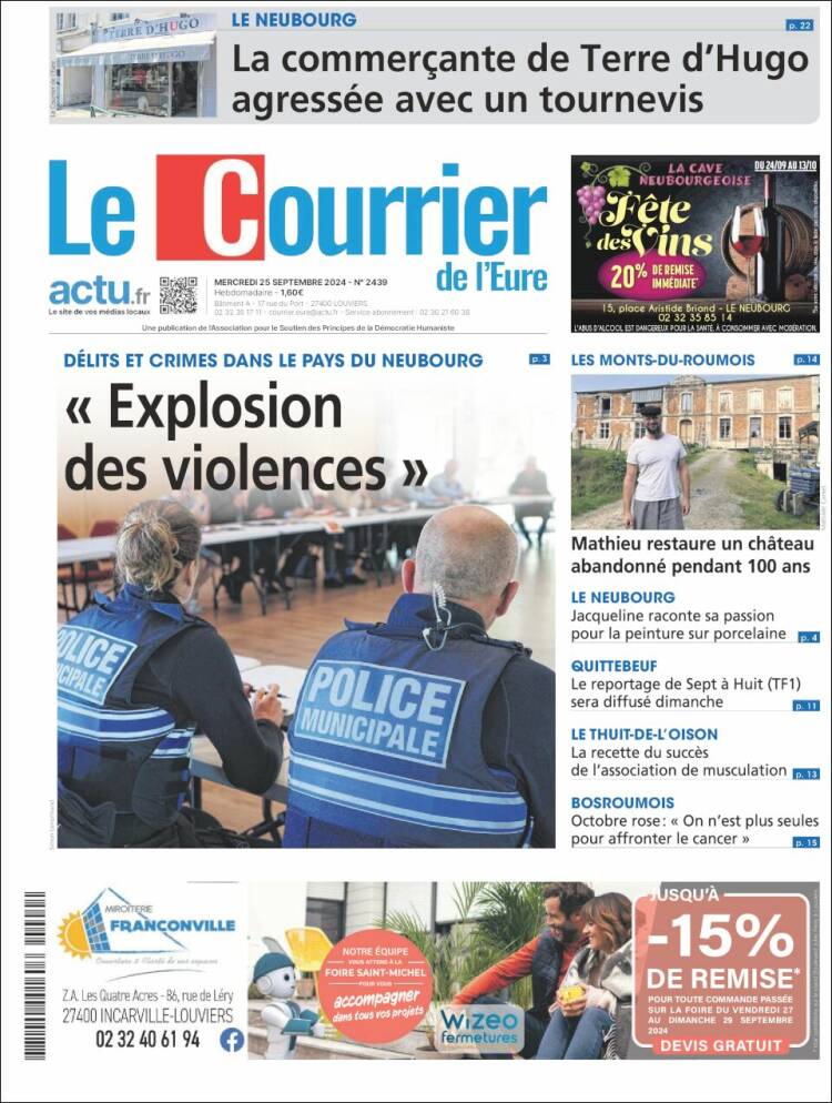 Portada de Le Courrier de l'Ouest (Francia)