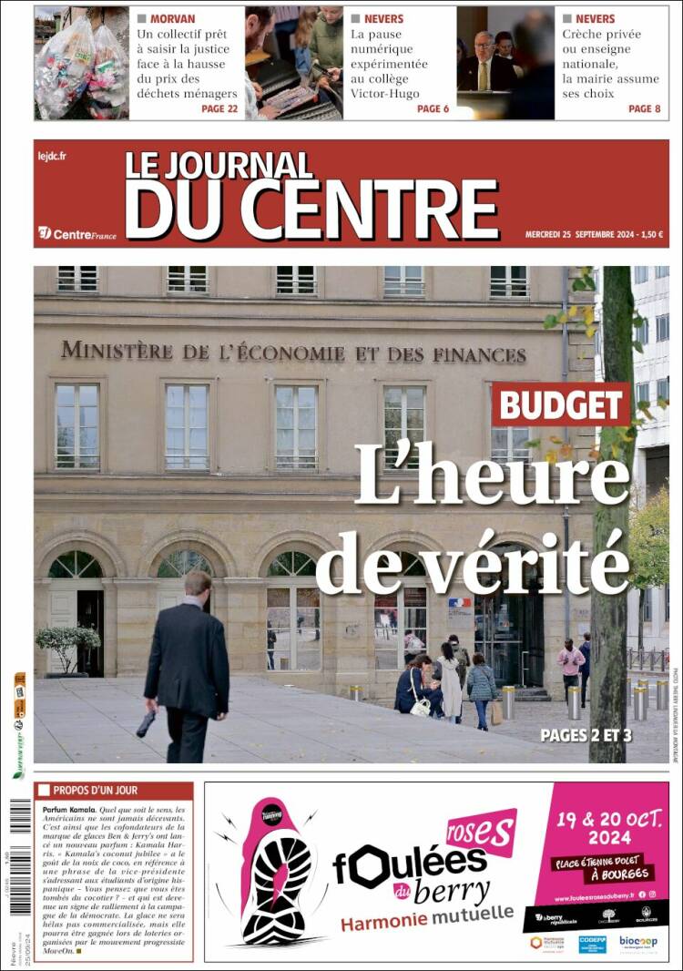 Portada de Le Journal du Centre (Francia)