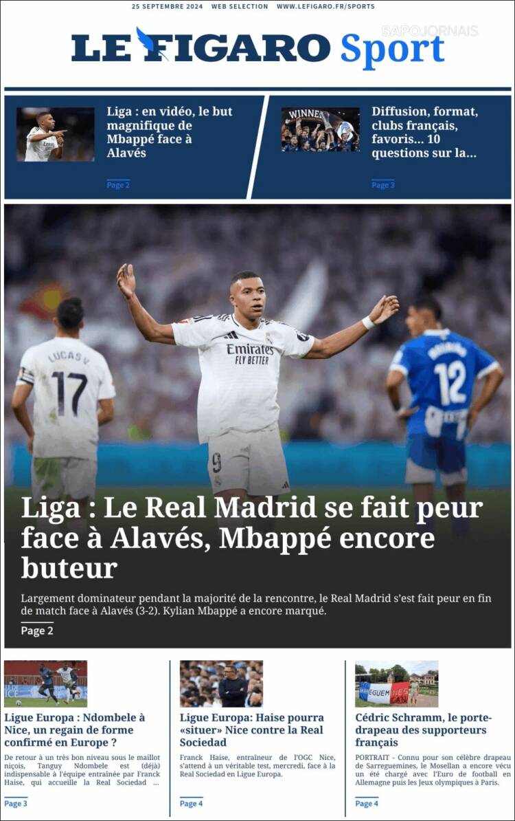 Portada de Le Figaro Sport (Francia)