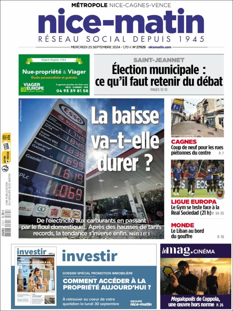 Portada de Nice-Matin (Francia)