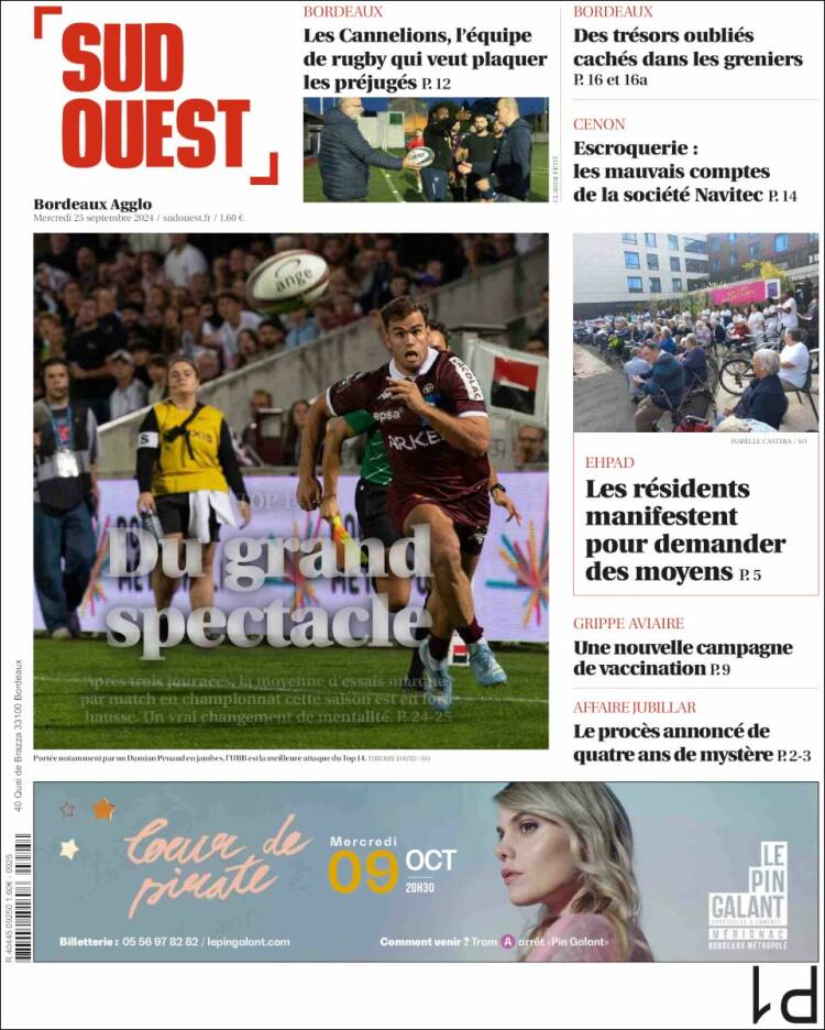 Portada de Sud Ouest (Francia)