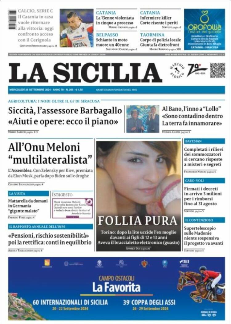 Portada de La Sicilia (Italia)