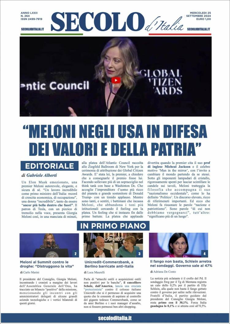 Portada de Secolo d'Italia (Italia)