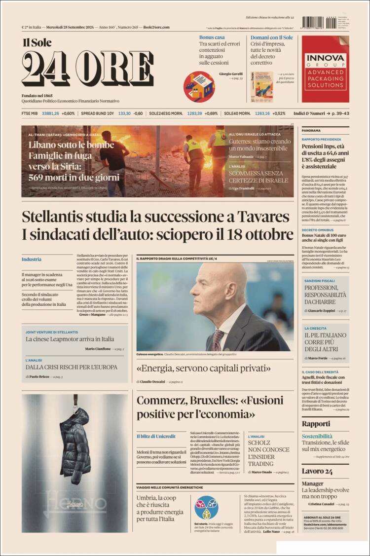 Portada de Il Sole 24 ORE (Italia)