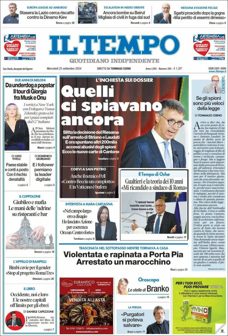 Portada de Il Tempo (Italia)