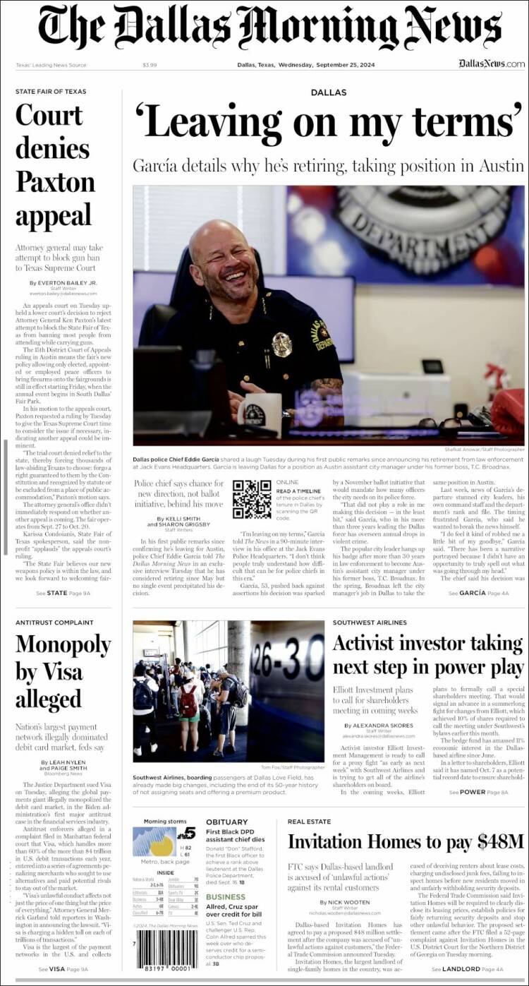 Portada de Dallas Morning News (USA)