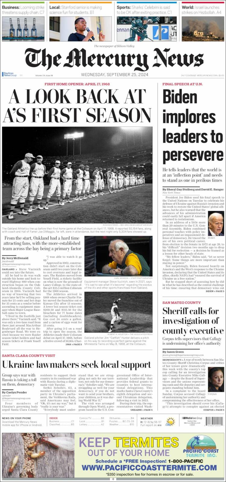 Portada de San Jose Mercury News (USA)