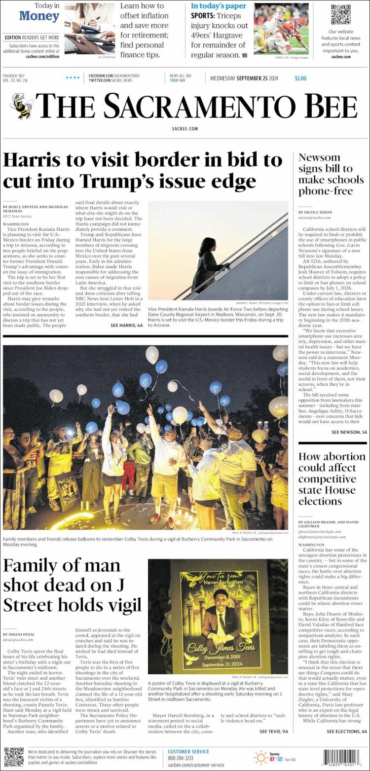 Portada de The Sacramento Bee (USA)