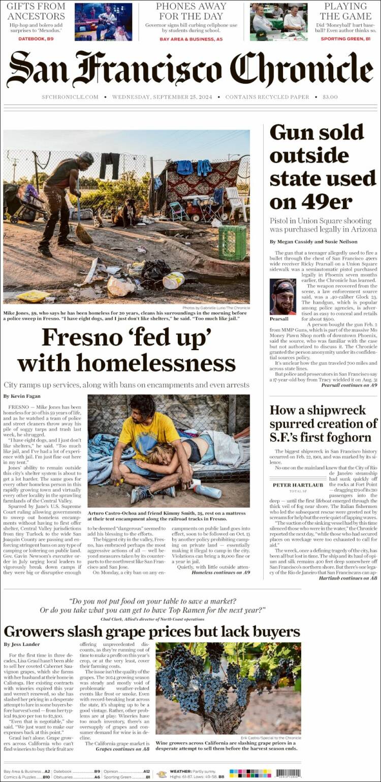 Portada de San Francisco Chronicle (USA)