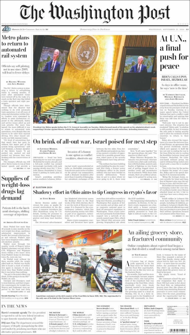 Portada de The Washington Post (USA)