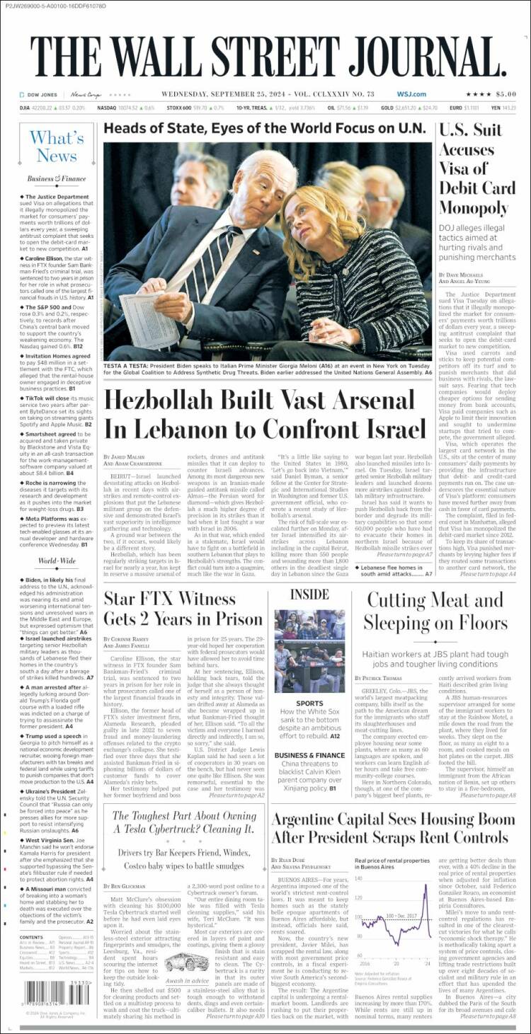 Portada de Wall Street Journal (USA)