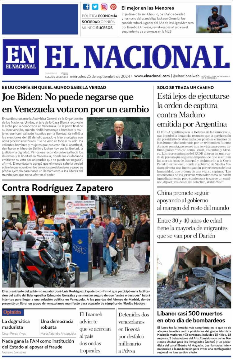 Portada de El Nacional (Venezuela)