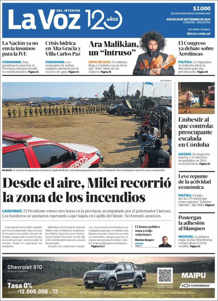Portada de La Voz del Interior (Argentina)