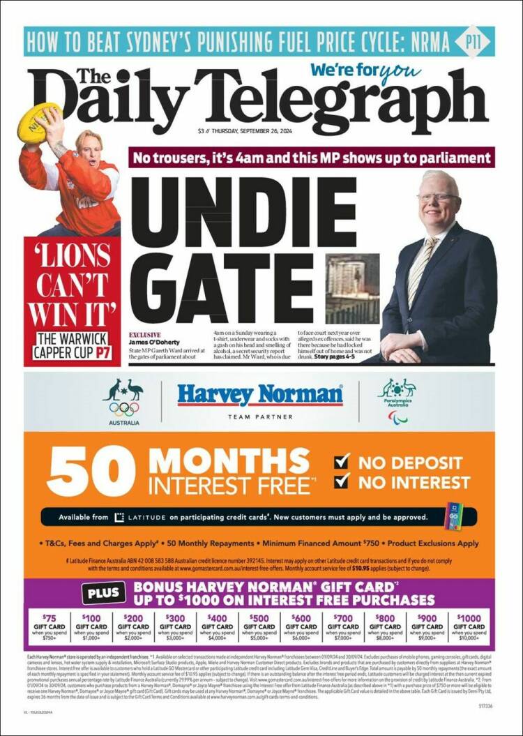 Portada de The Daily Telegraph (Australia)