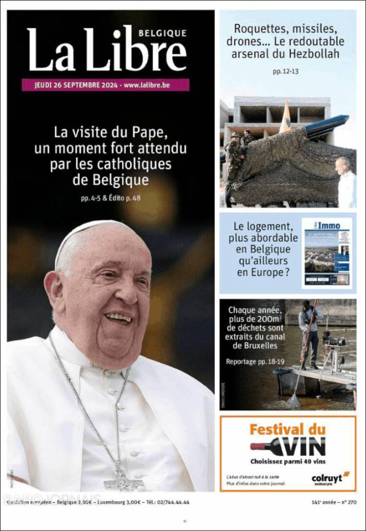 Portada de La Libre.be (B&eacute;lgica)