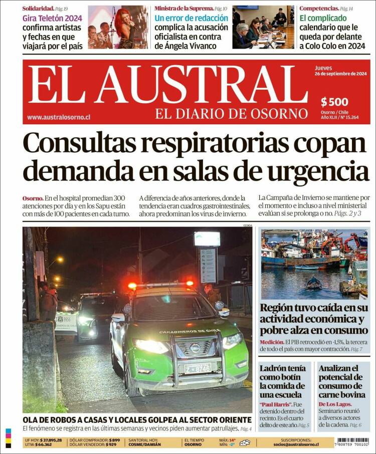 Portada de El Austral de Osorno (Chile)