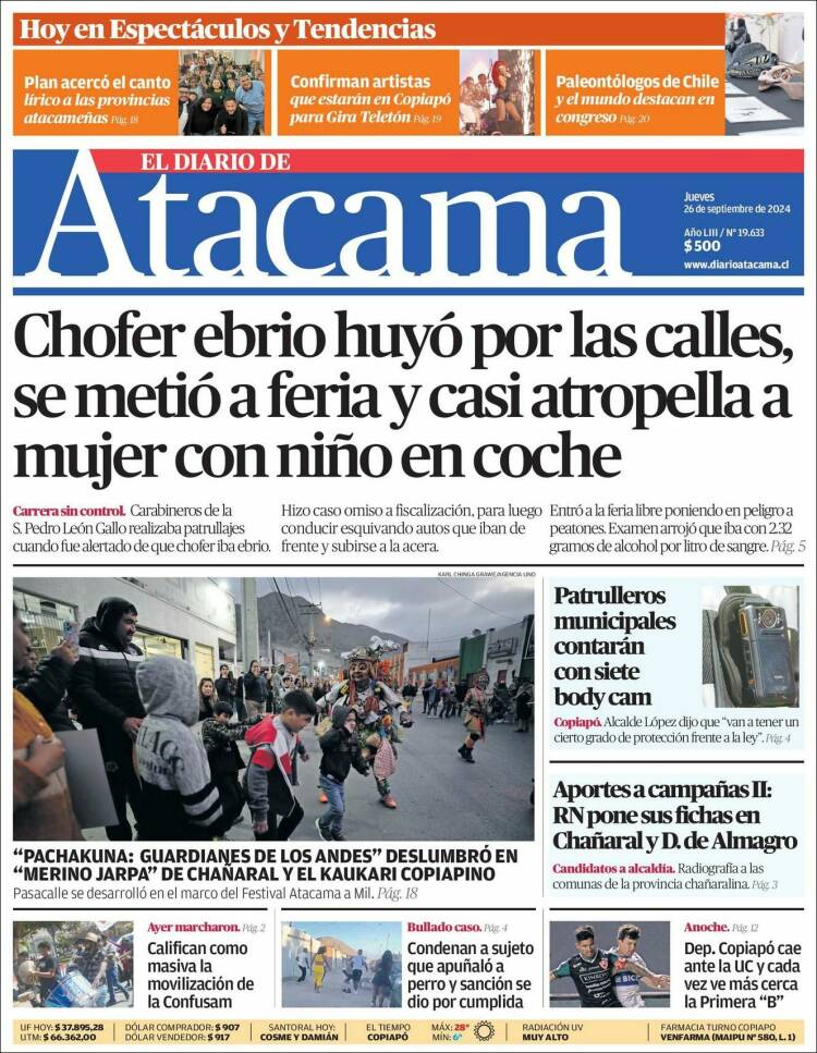 Portada de Diario de Atacama (Chile)