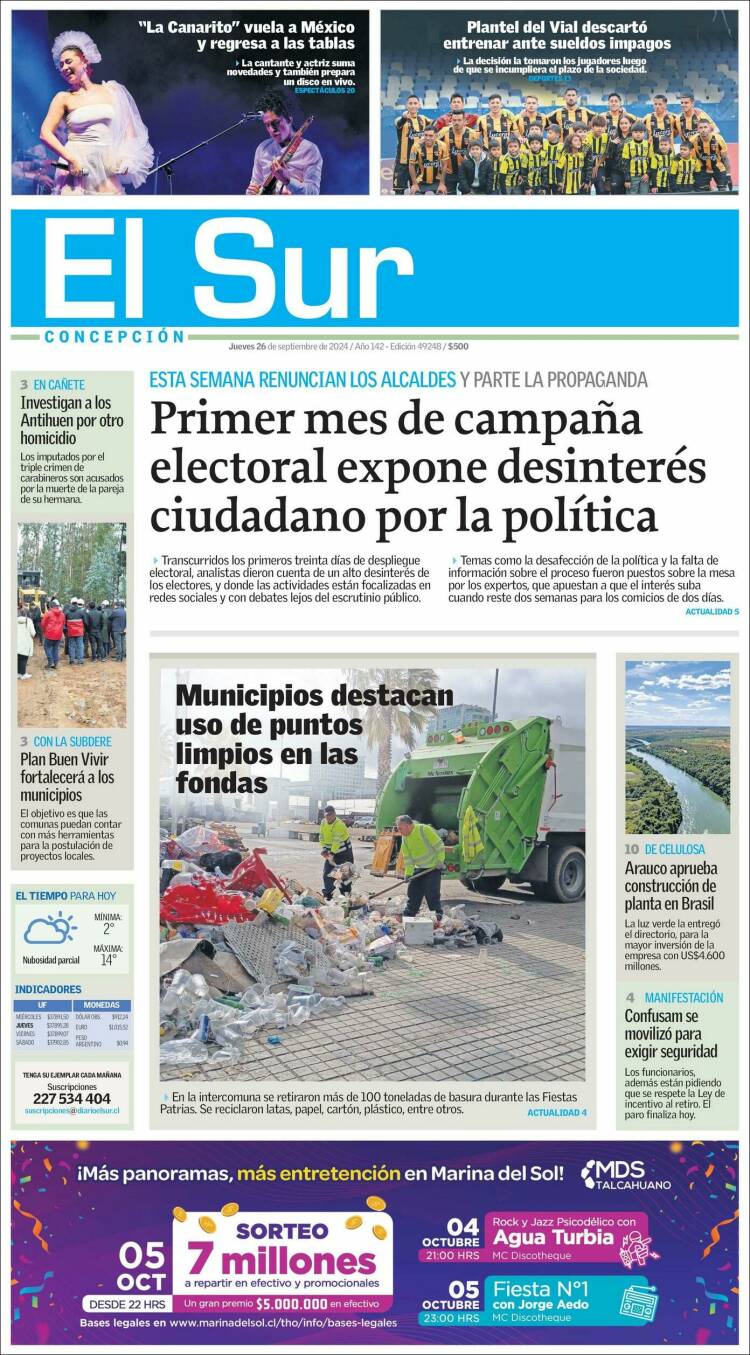 Portada de El Sur (Chile)