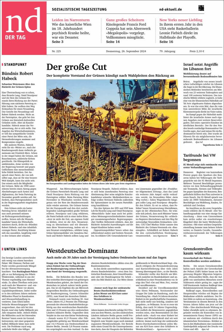 Portada de Neues Deutschland (Alemania)