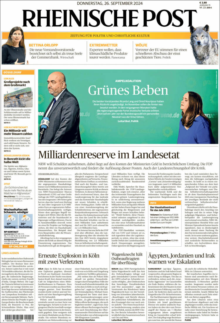 Portada de Rheinische Post (Alemania)