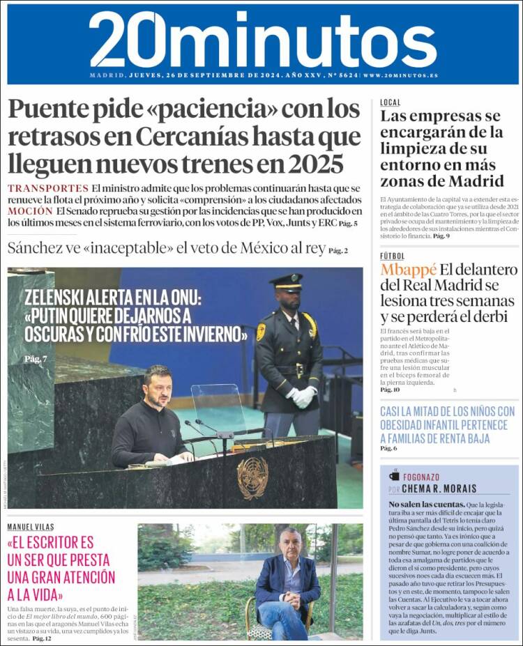 Portada de 20 Minutos - Madrid (España)