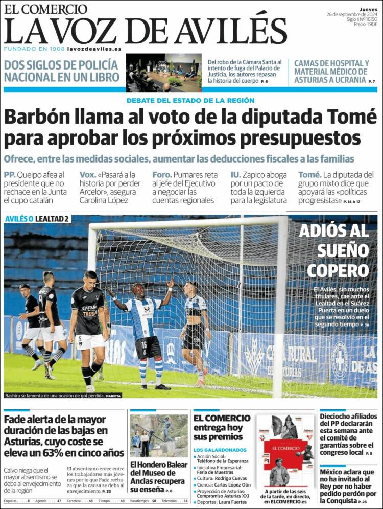 Portada de El Comercio - Avilés (España)