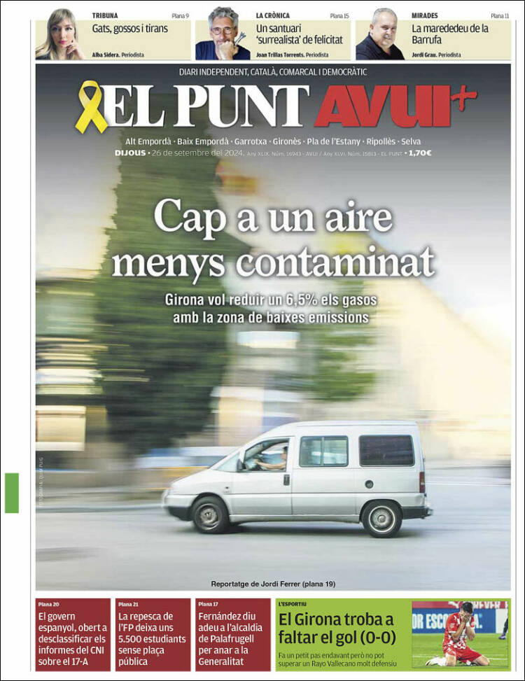 Portada de El Punt Avui - Girona (España)