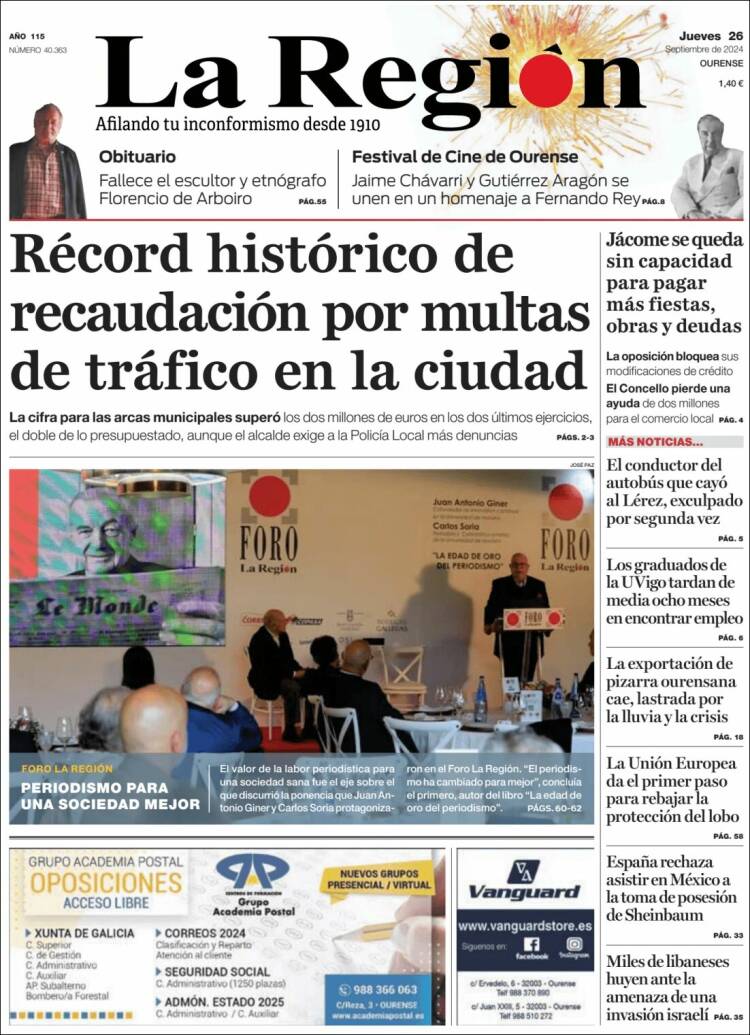 Portada de La Región de Ourense (España)