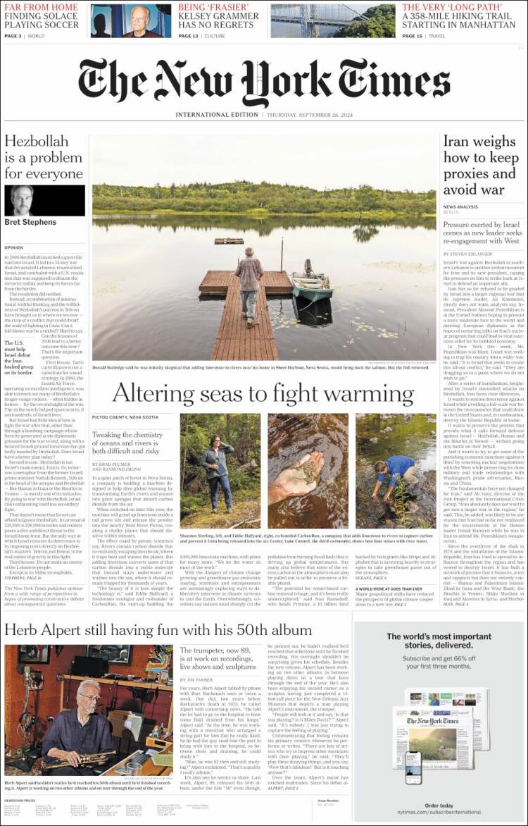 Portada de International New York Times (Europa)