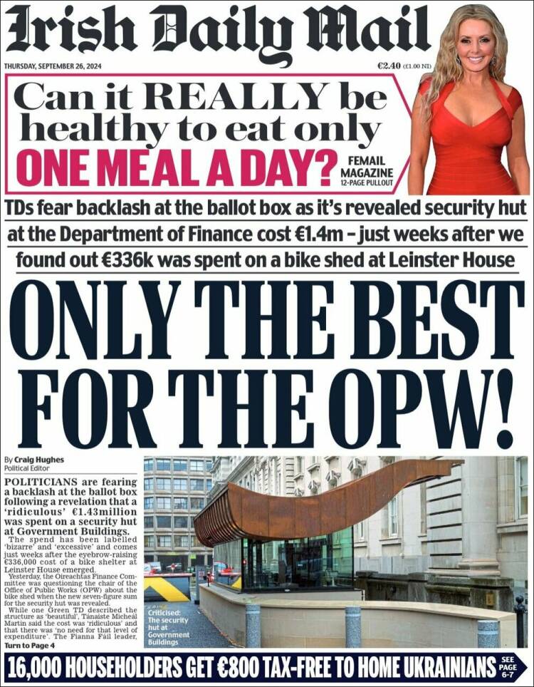 Portada de Irish Daily Mail (Irlanda)