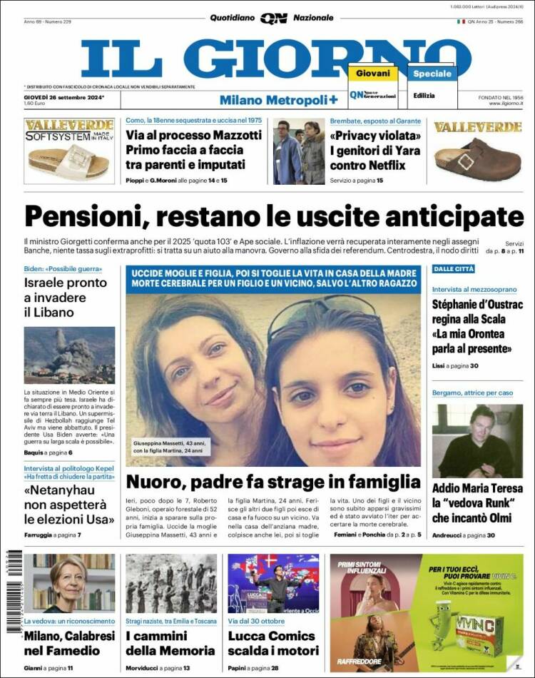 Portada de Il Giorno (Italia)
