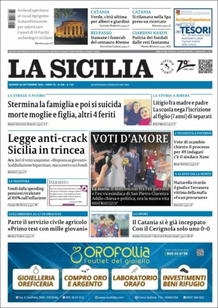 Portada de La Sicilia (Italia)