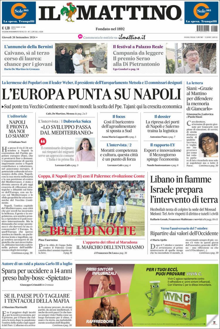 Portada de Il Mattino (Italia)