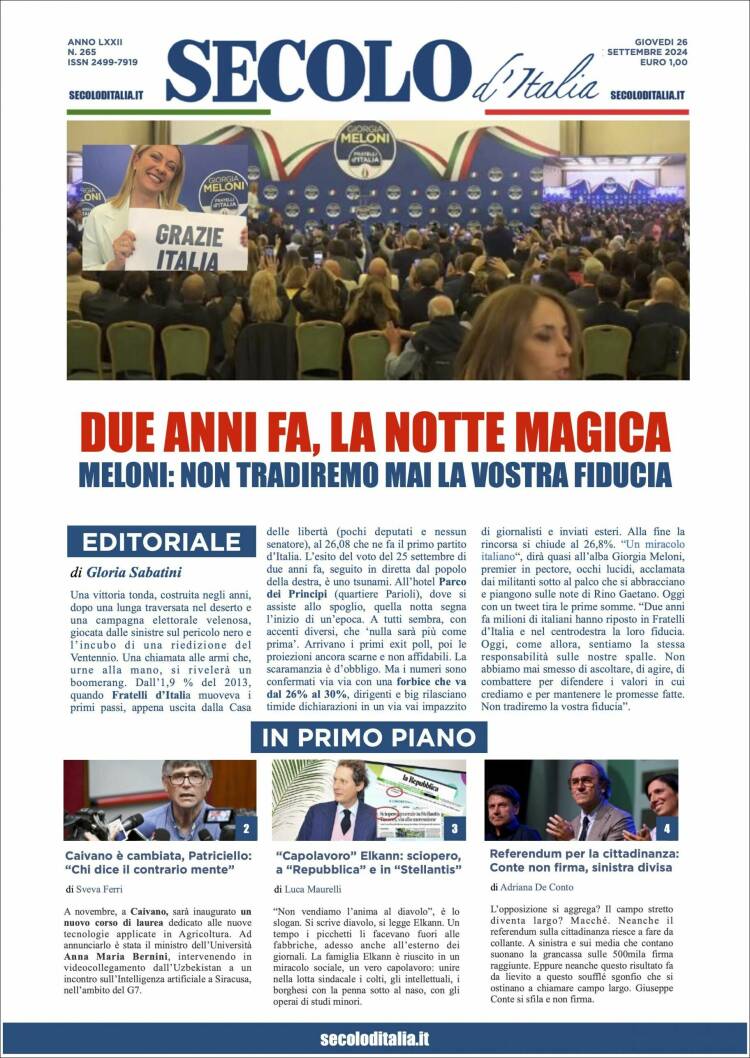 Portada de Secolo d'Italia (Italia)