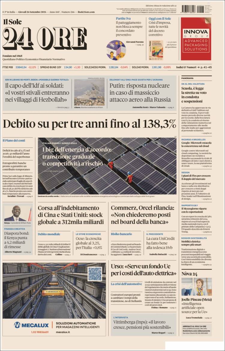 Portada de Il Sole 24 ORE (Italia)