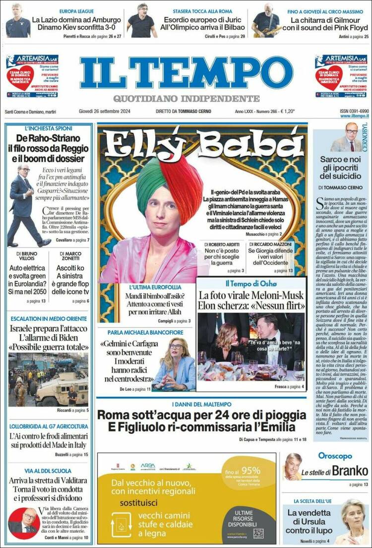 Portada de Il Tempo (Italia)