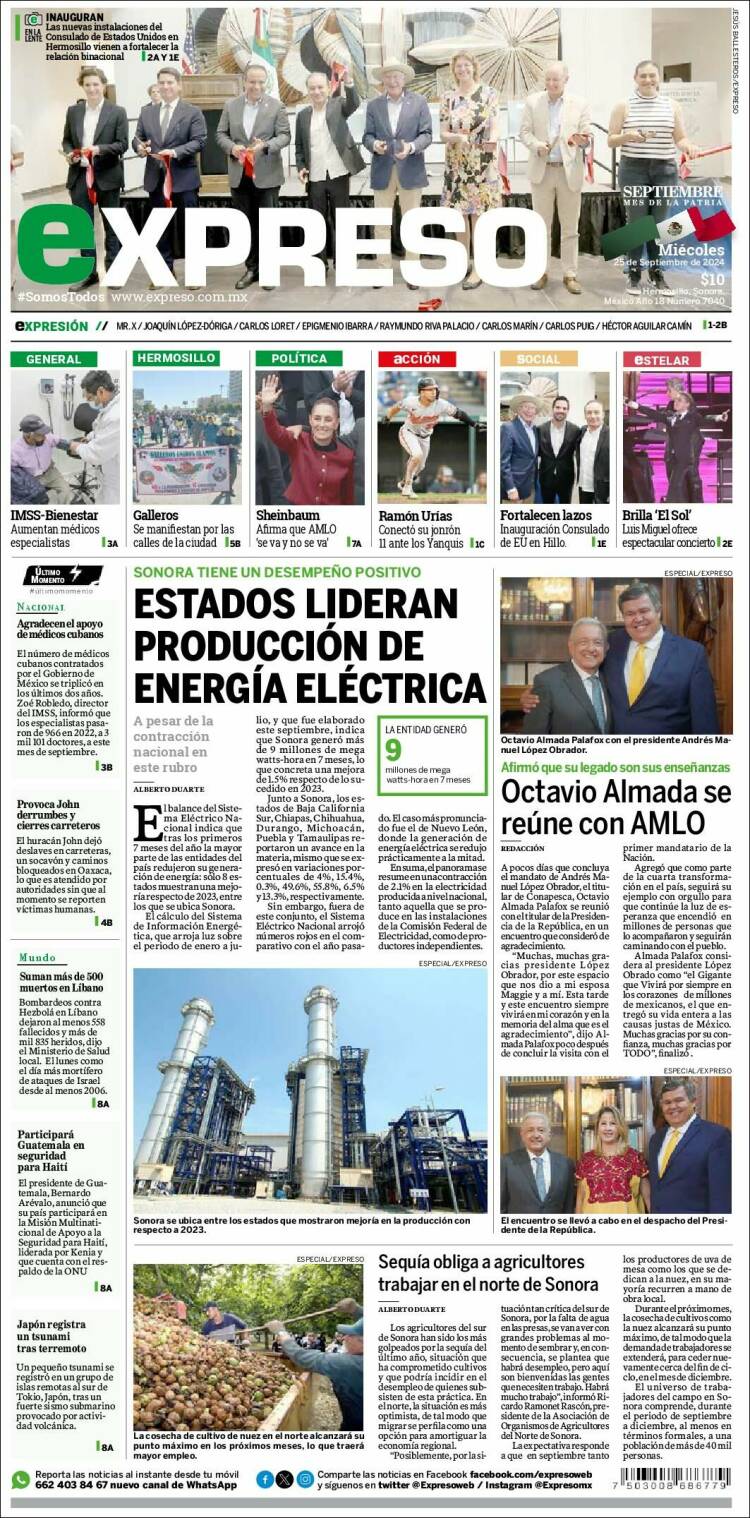 Portada de Expreso (M&eacute;xico)