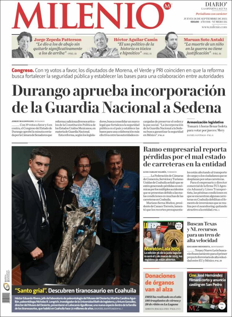 Portada de Milenio - Laguna (M&eacute;xico)