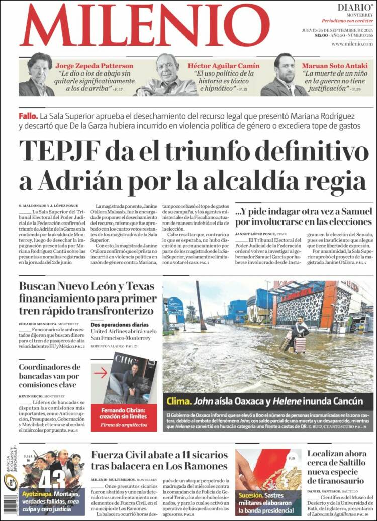 Portada de Milenio de Monterrey (M&eacute;xico)