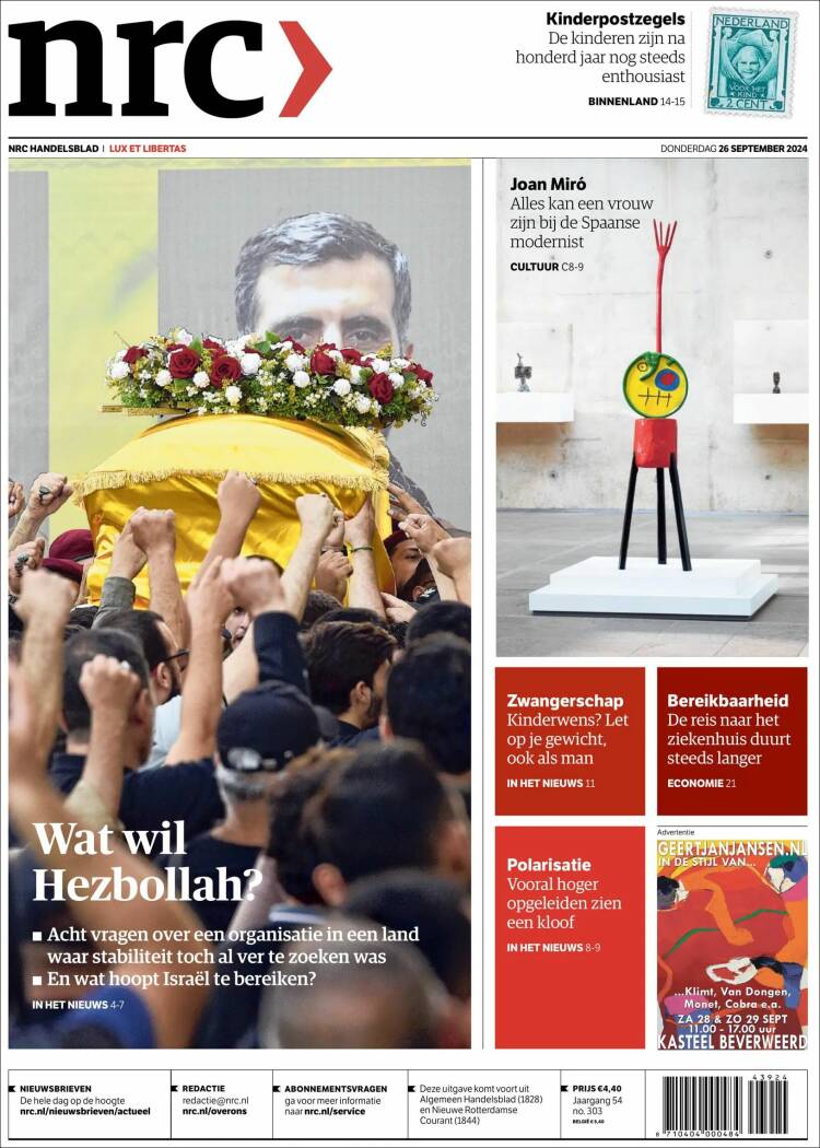 Portada de NRC Handelsblad (Pa&iacute;ses Bajos)