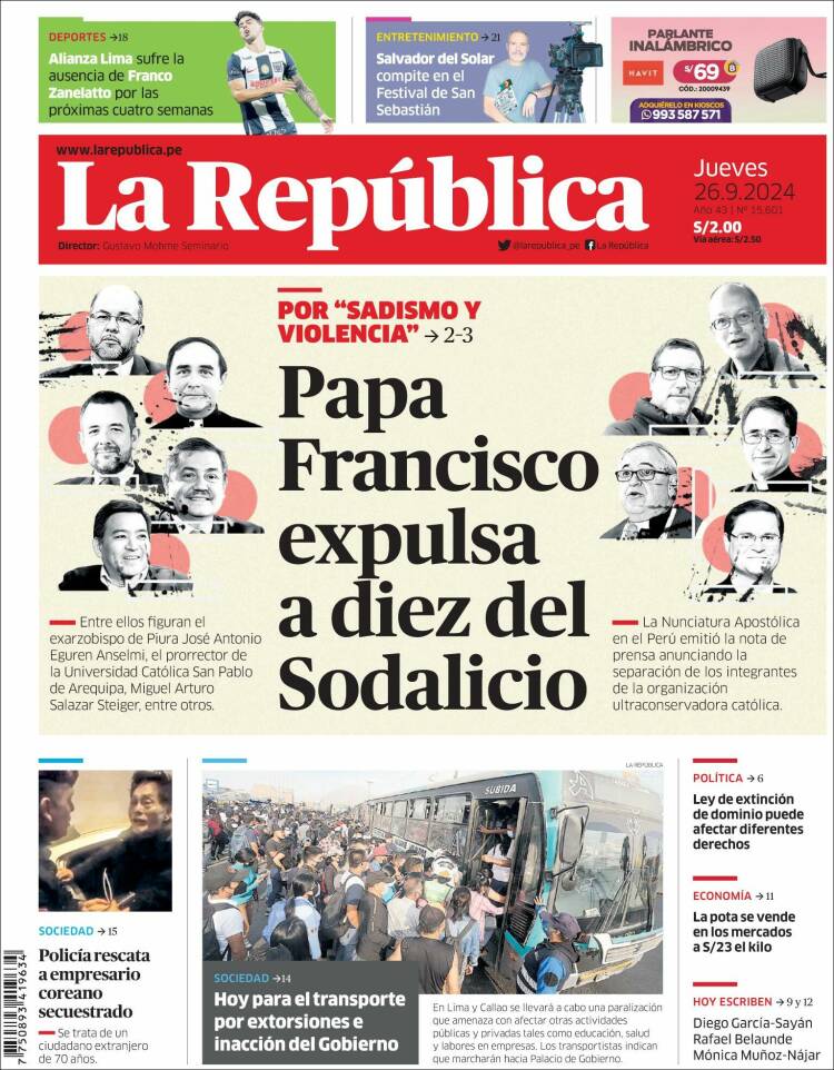 Portada de La Republica (Per&uacute;)